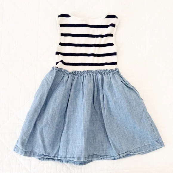 3 Years GAP Kids Striped Navy Blue White Chambray Casual Dress - Picture 4 of 4